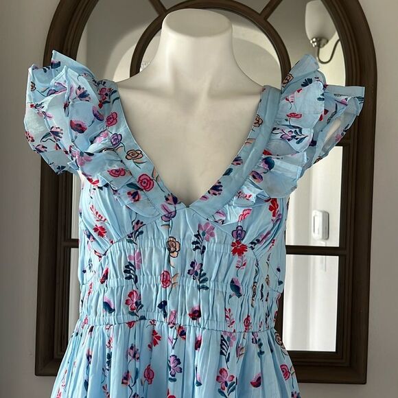 Banjanan Maya Cotton Ruffled Foliage Floral Dress, Blue, NWT, Size M - Picture 11 of 16